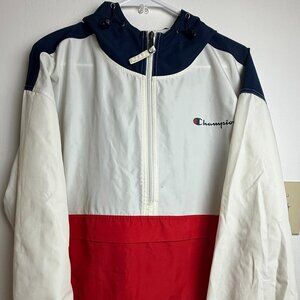 Champion Hoodie Women's Large Windbreaker Jacket Colorblock Half Zip